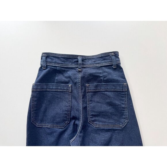 ZARA Dark Indigo Front Pocket High Rise Wide Leg Raw Hem Jeans, Size 2/24 - Picture 9 of 14